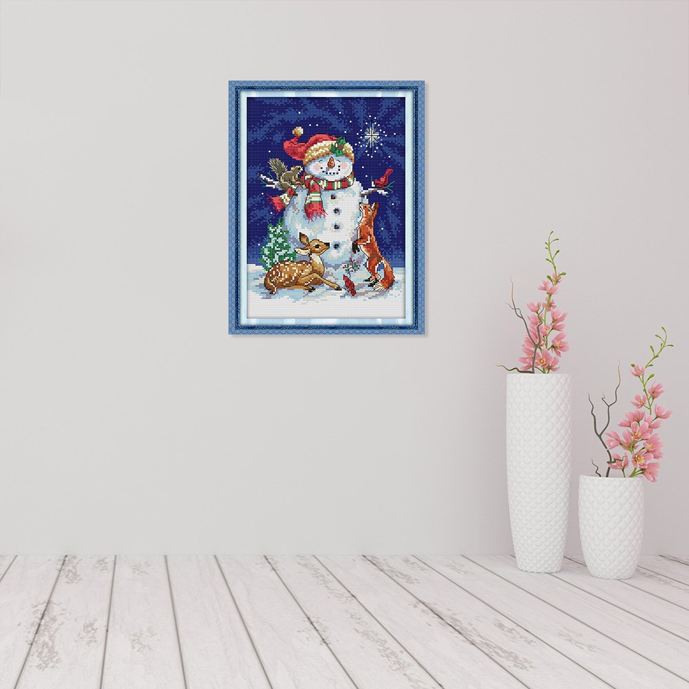 Ponto cruz estampado 14ct - Alce boneco de neve (30*21cm)