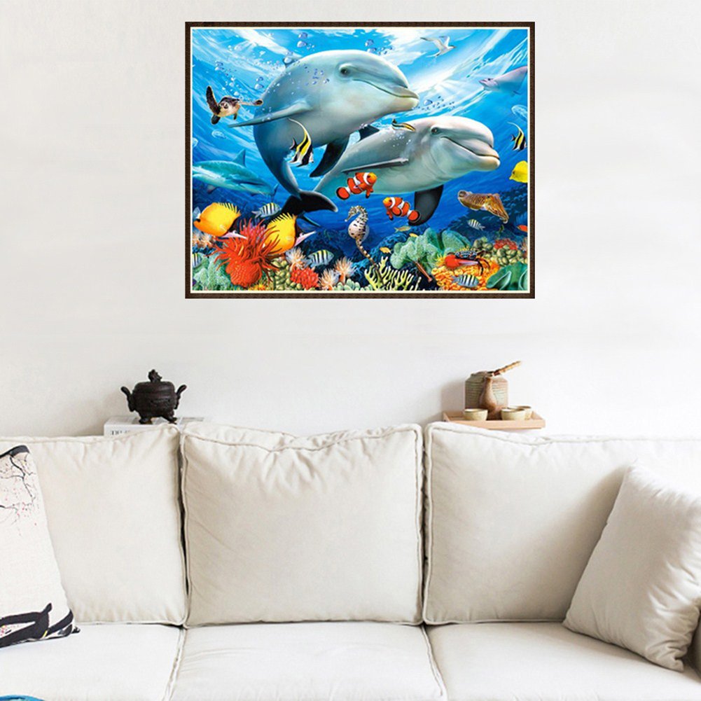 5D DIY Diamond Painting Kit - Partial Round - Brother Dolphin