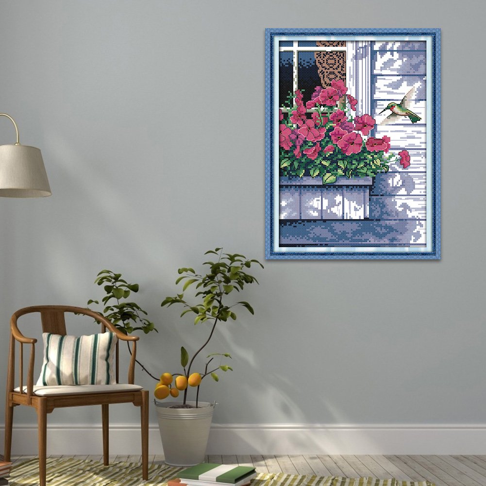 14ct Estampado Ponto Cruz - Flor Pássaro (21*30cm)
