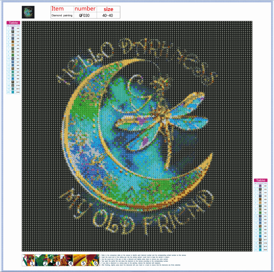Diamond Painting - Full Round - Moon & Dragonfly (40*40cm)