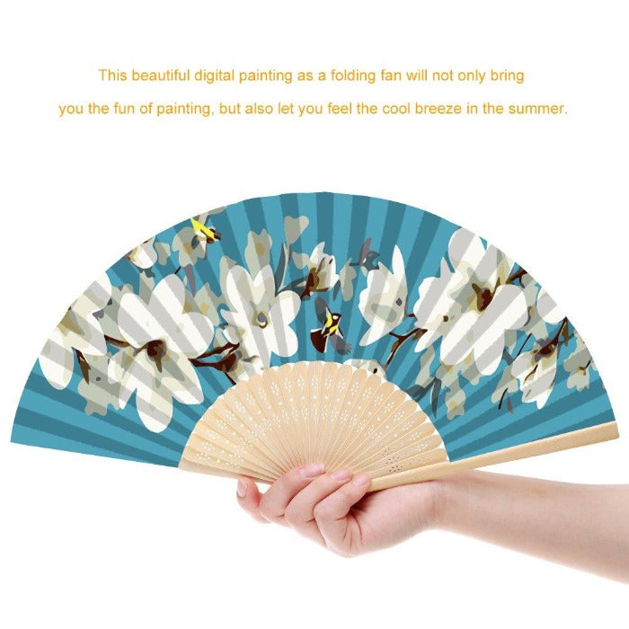 Paint By Numbers Kit DIY White Flower Bird Folding Fan