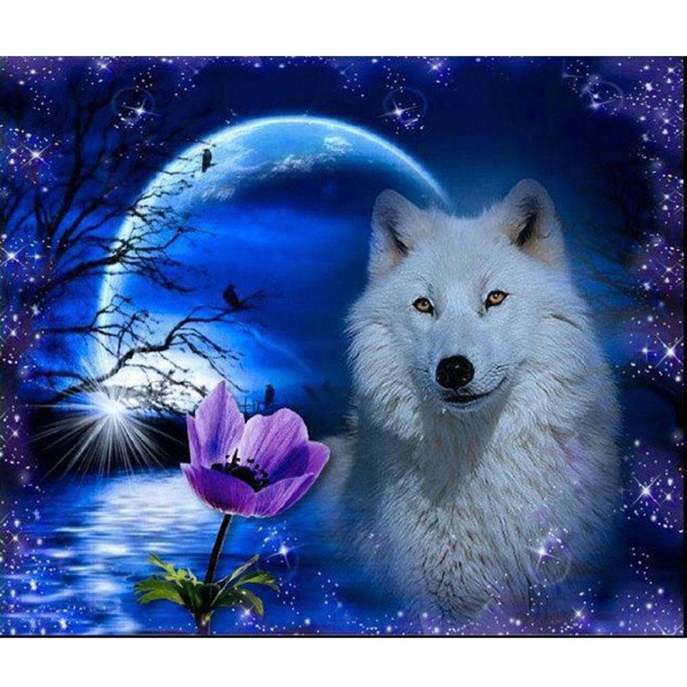 Diamond Painting Partial Round Night Wolf