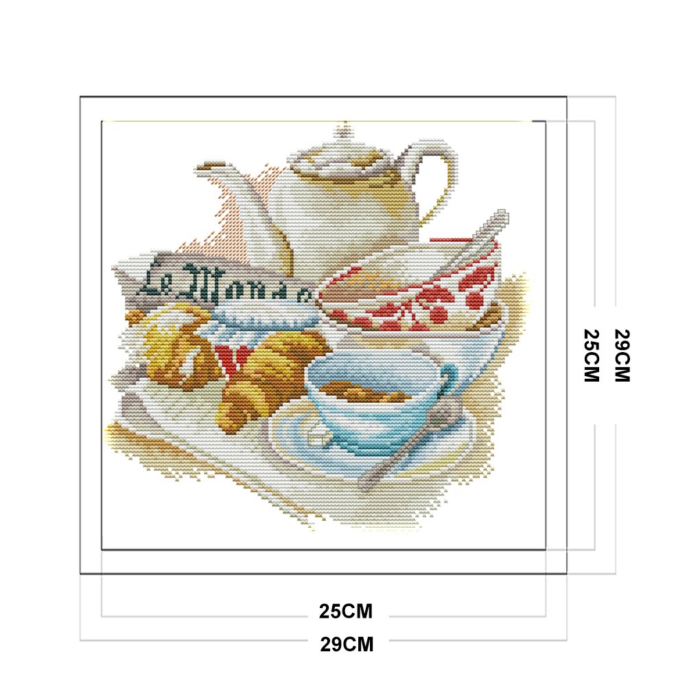 Ponto Cruz Estampado 14ct - Jogo de Chá Elegante (29*29cm)