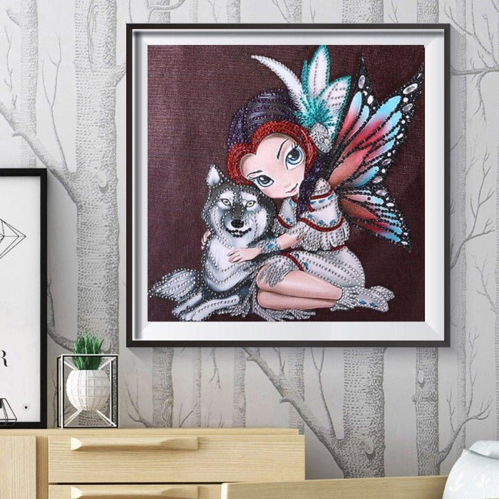 Elf girl petting wolf Crystal Rhinestone Diamond Painting