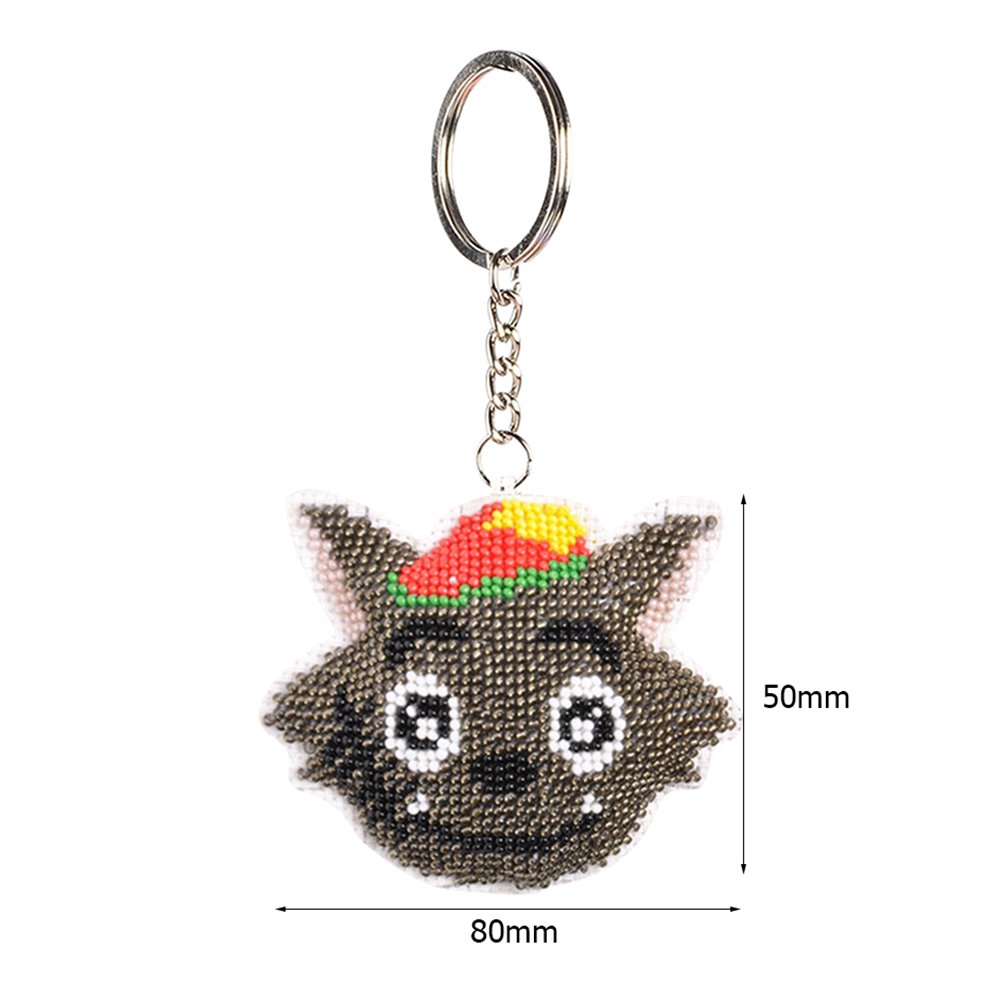Cartoon Wolf Stamped Beads Cross Stitch Keychain