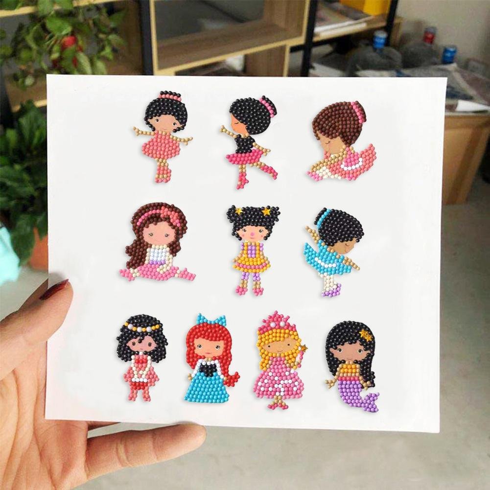 DIY Full Drill Round Cartoon Girls Diamond Painting Puzzle Sticker