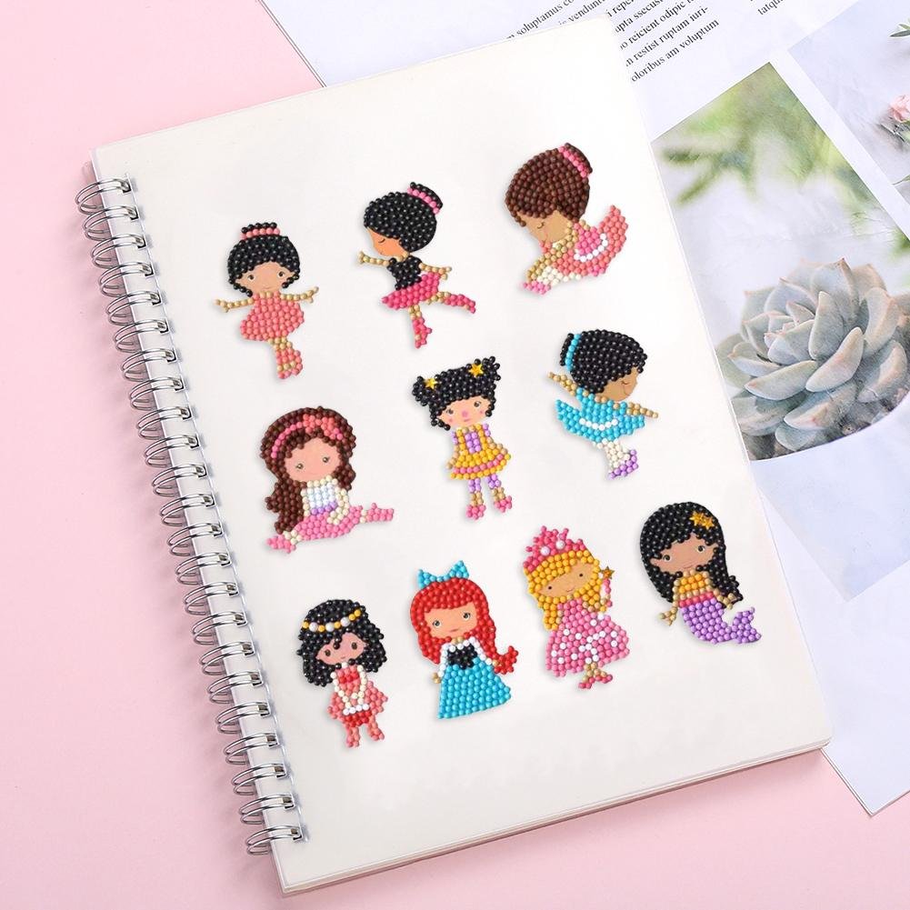 DIY Full Drill Round Cartoon Girls Diamond Painting Puzzle Sticker