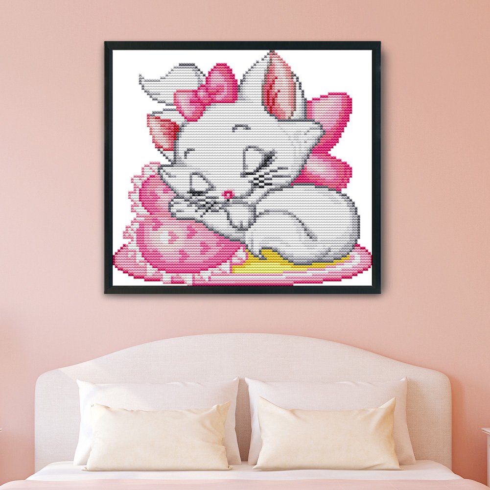 14ct Stamped Cross Stitch - Pink Cat(25*21cm)