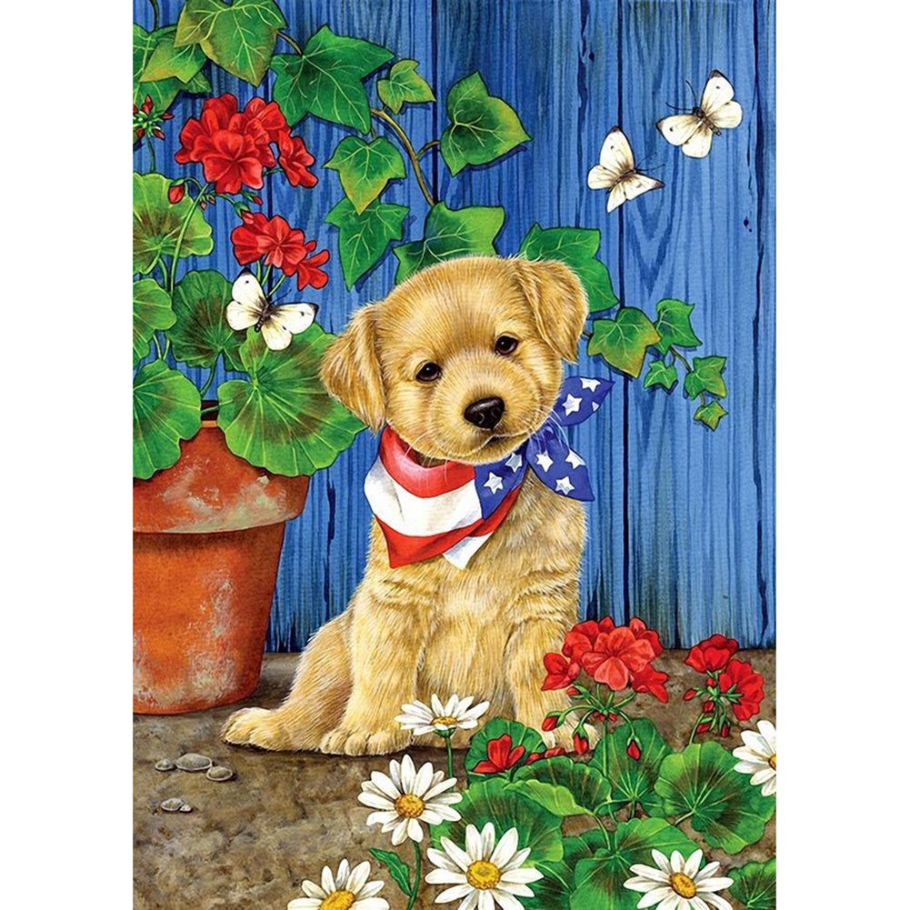 5D Diy Diamond Painting Kit Full Round Beads Flower Dog