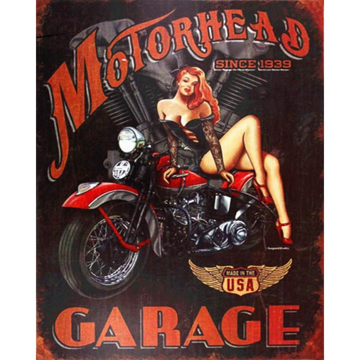 Motorcycle Girl Hand Painted Canvas Picture Craft