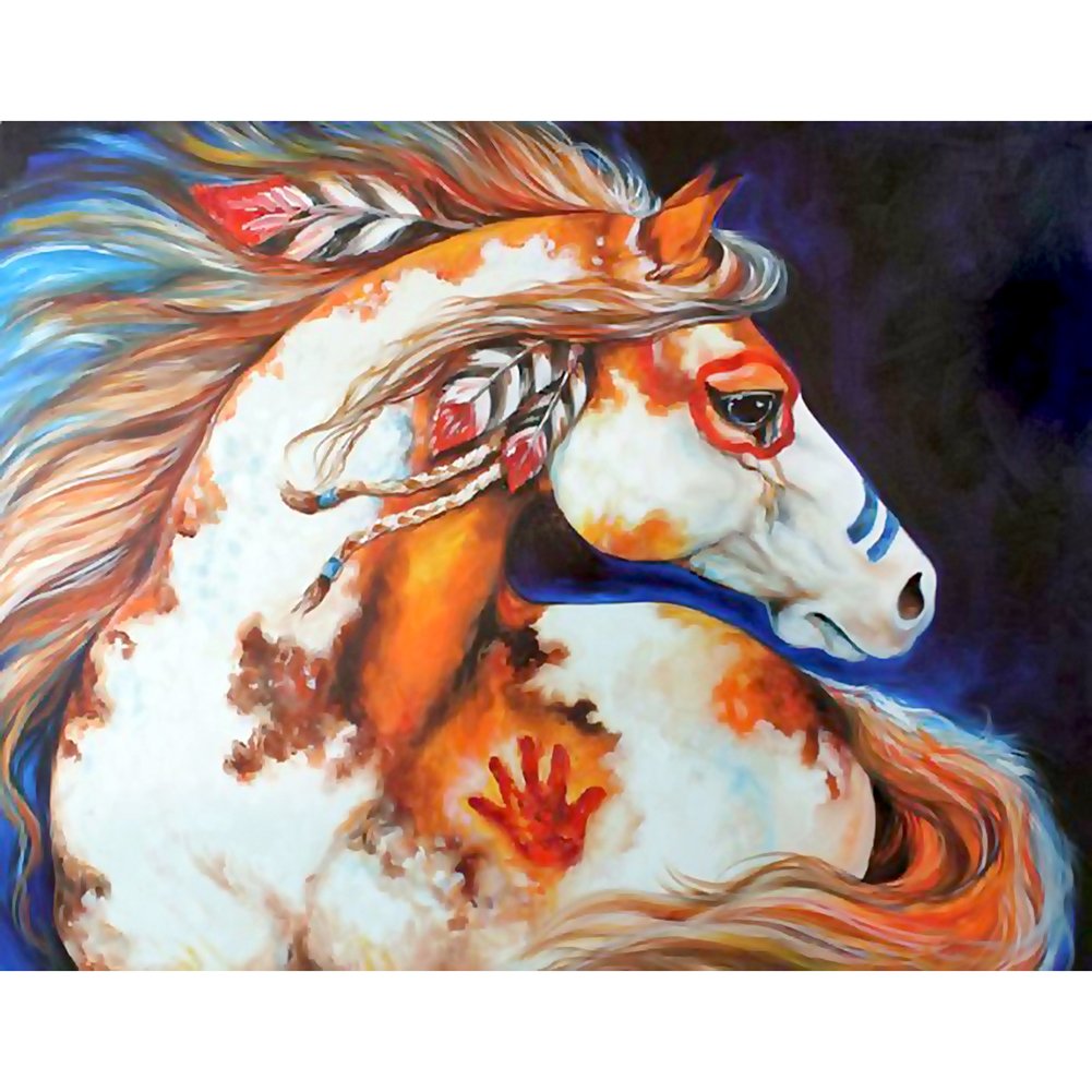 5D Diy Diamond Painting Kit Full Round Beads Colorful War Horse