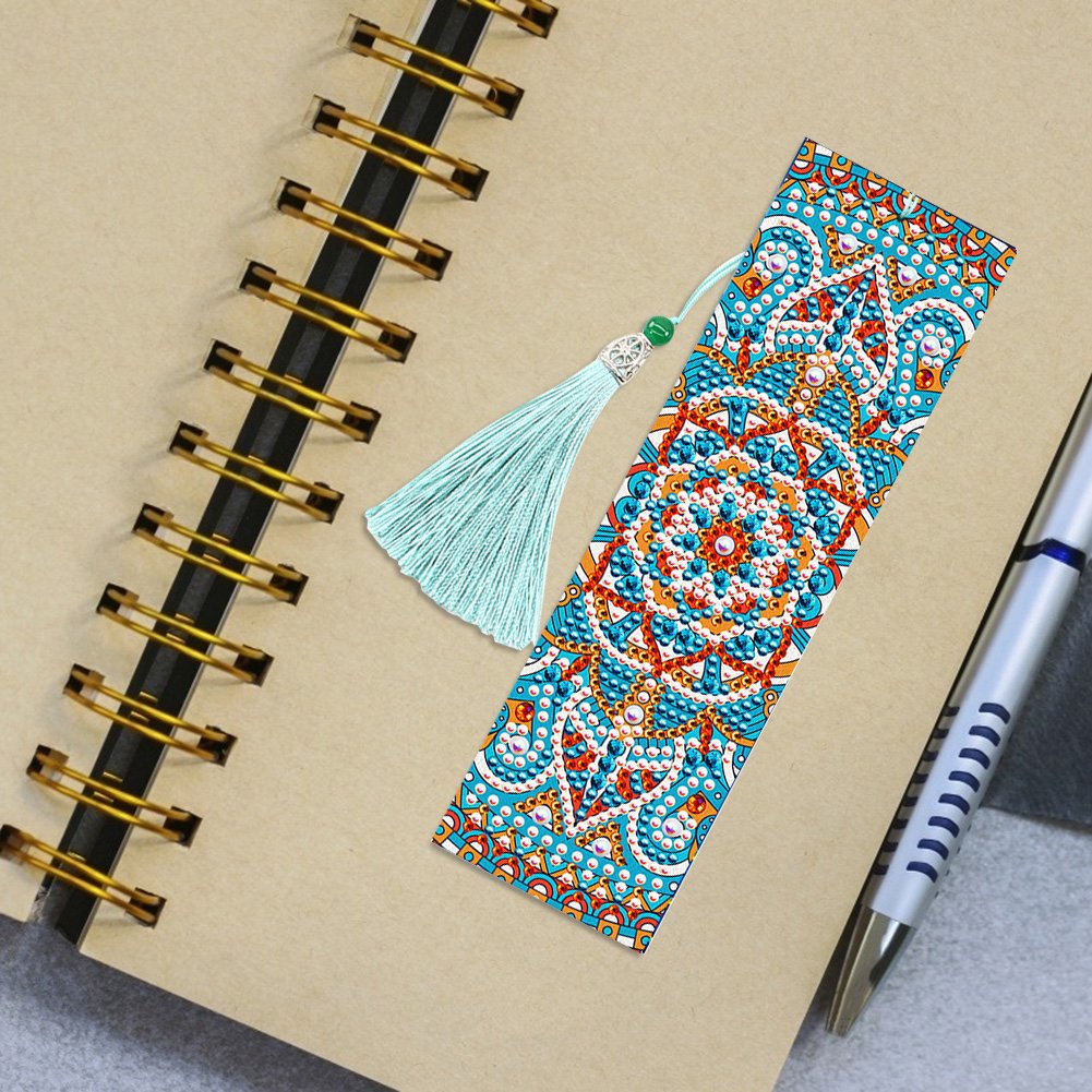 2pcs 5D DIY Special Shape Diamond Painting Leather Tassel Mandala Bookmarks