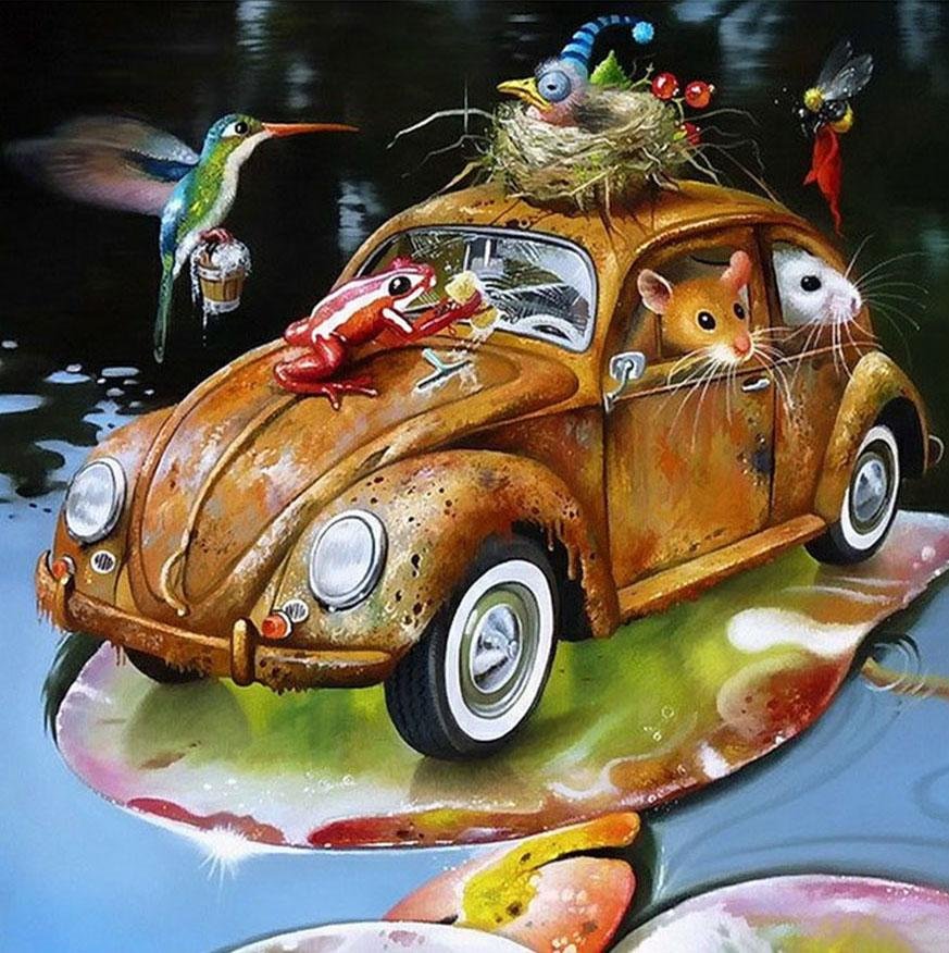 5D Diy Diamond Painting Kit Full Round Beads Cartoon Car