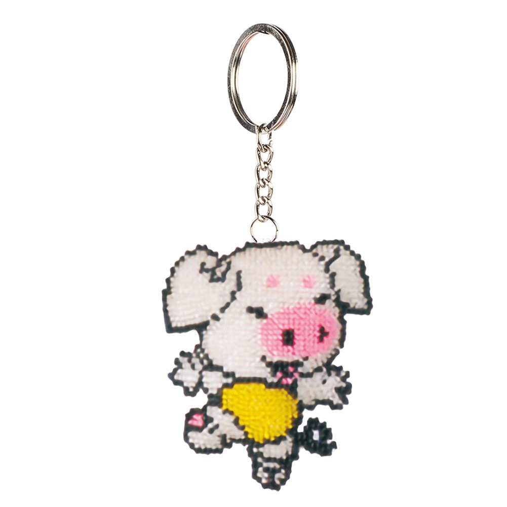 Stamped Beads Cross Stitch Keychain Pig