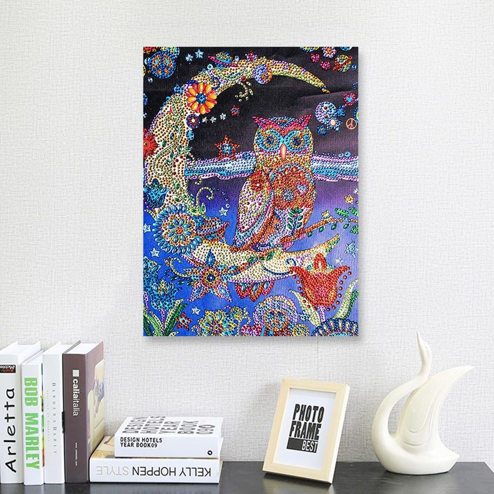 DIY 5D Crystal Rhinestone Diamond Painting Kit Owl Moon Model: D1024 Bird