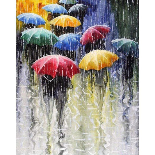 Painting By Numbers Kit DIY Raining Street Hand Painted Canvas Oil Art Picture