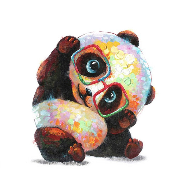 Hand Painted Drawing Acrylic Canvas Glasses Panda Wall Art Craft Decor