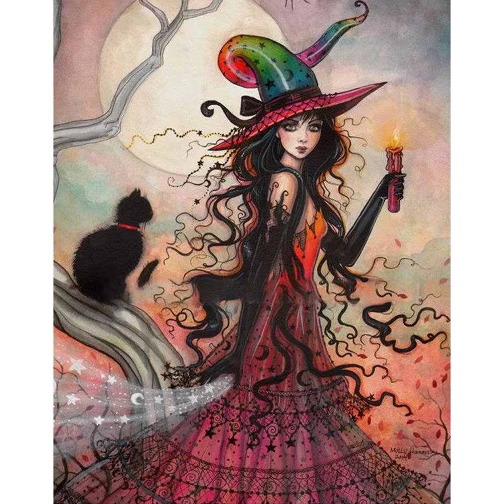 5D DIY Diamond Painting Kit Full Round Drill Halloween Beauty Witch