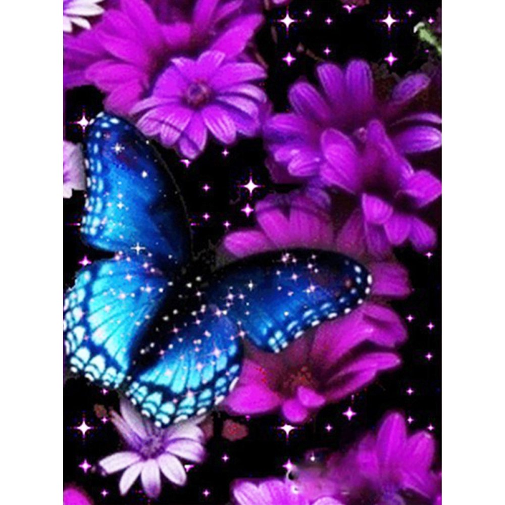 Diamond Paintings Art Full Drill Butterfly In Purple Flowers
