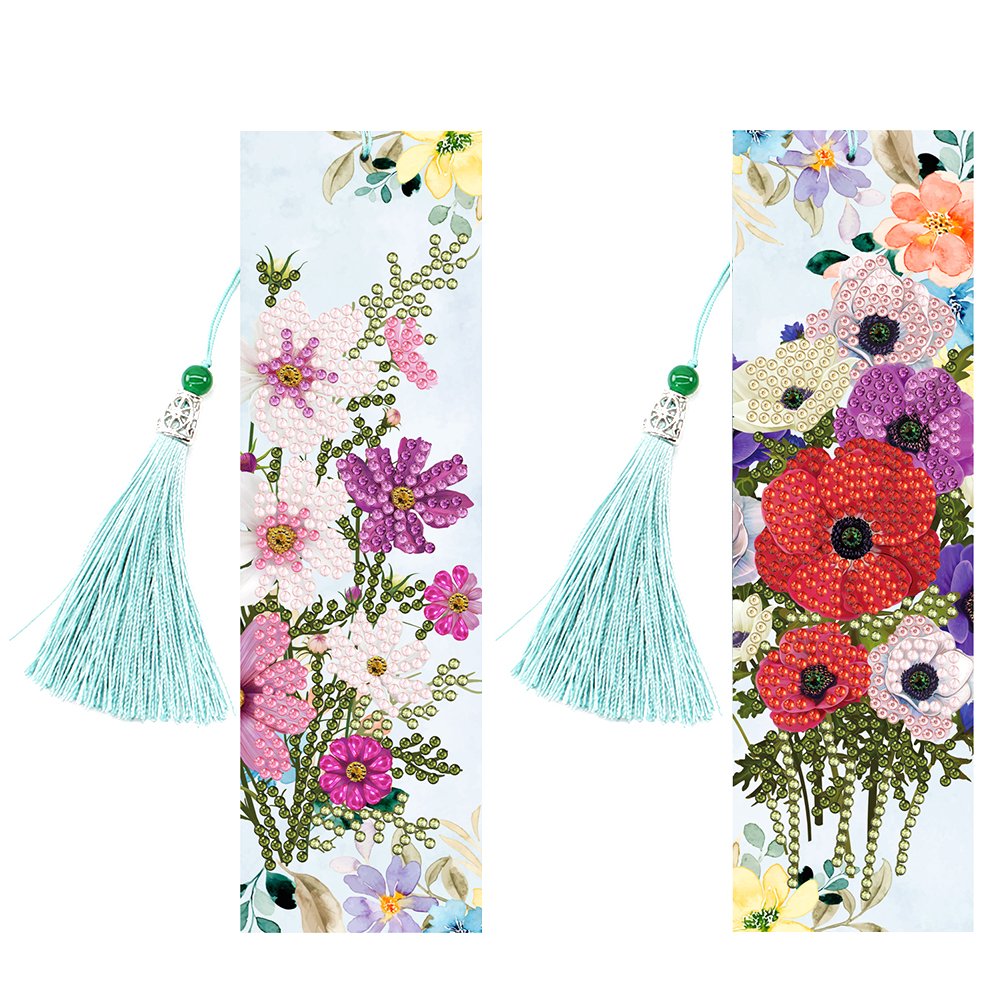 2pcs Diamond Painting Bookmark DIY Flowers Leather Tassel Book Marks Craft