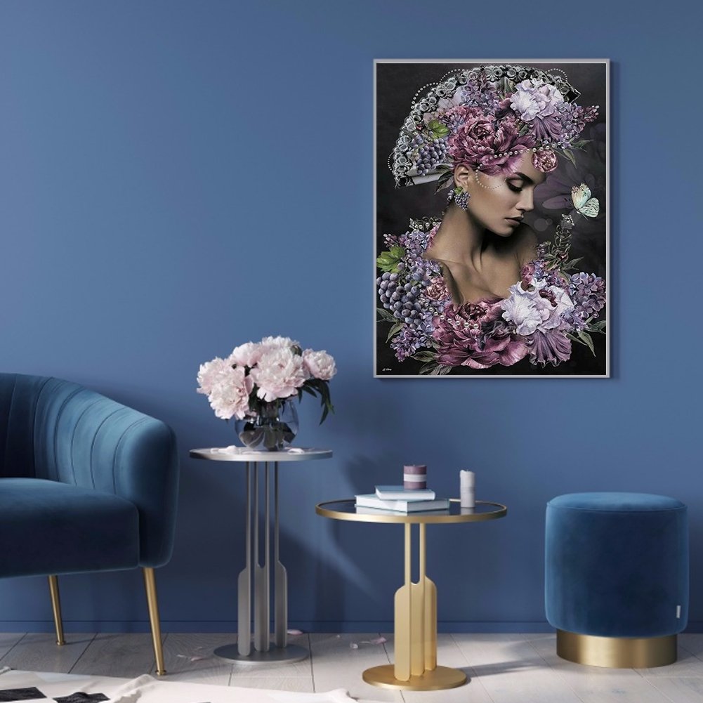Pintura Diamante - Volta Completa - Flor e Senhora