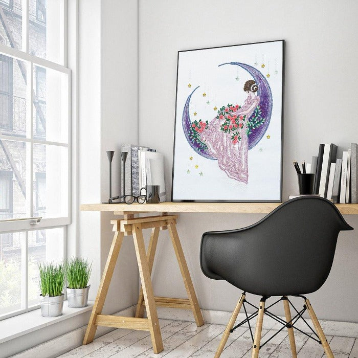 DIY 5D Crystal Rhinestone Diamond Painting Kit Moon Girl