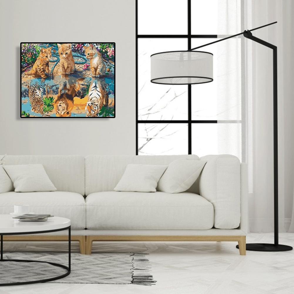 Paint By Number - Oil Painting - Three Cats By the River(40*50cm)