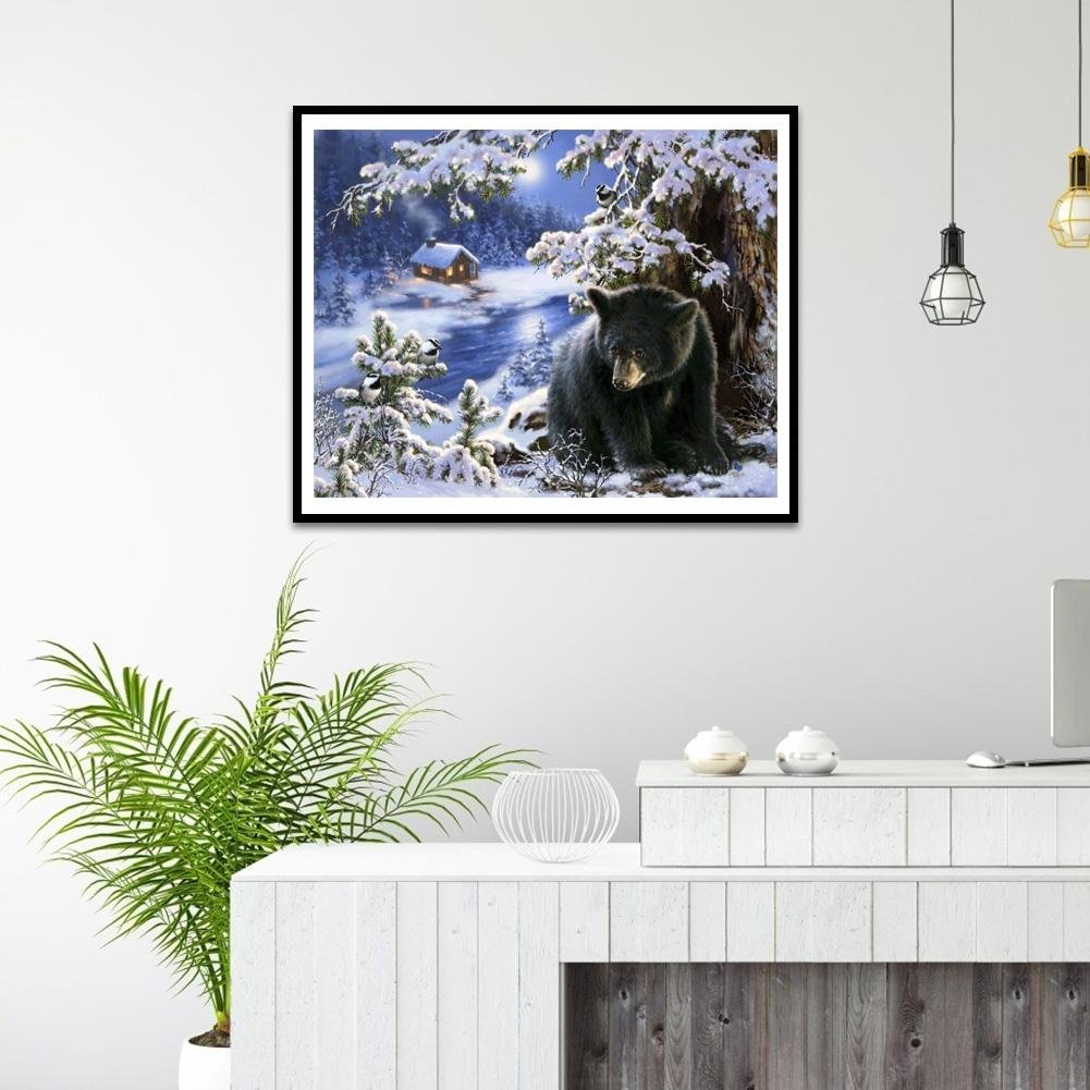 Pintura Diamante - Redondo Completo - Urso Preto C