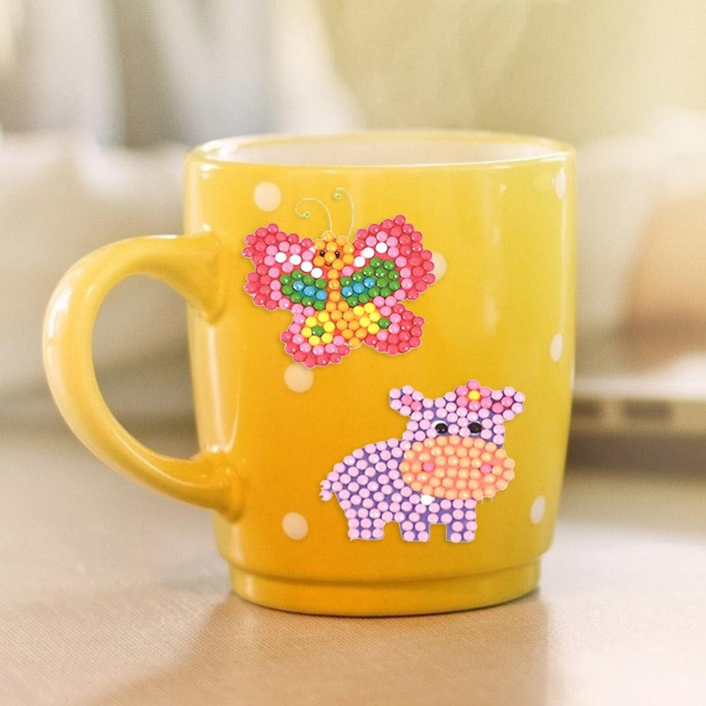 6pcs DIY Full Drill Round Cute Animal Diamond Painting Xmas Stickers Decor