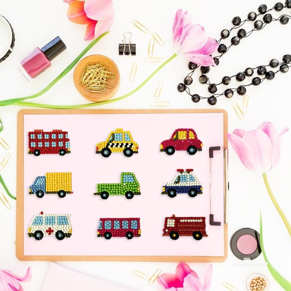 DIY Full Drill Round Cartoon Cars Diamond Painting Puzzle Sticker
