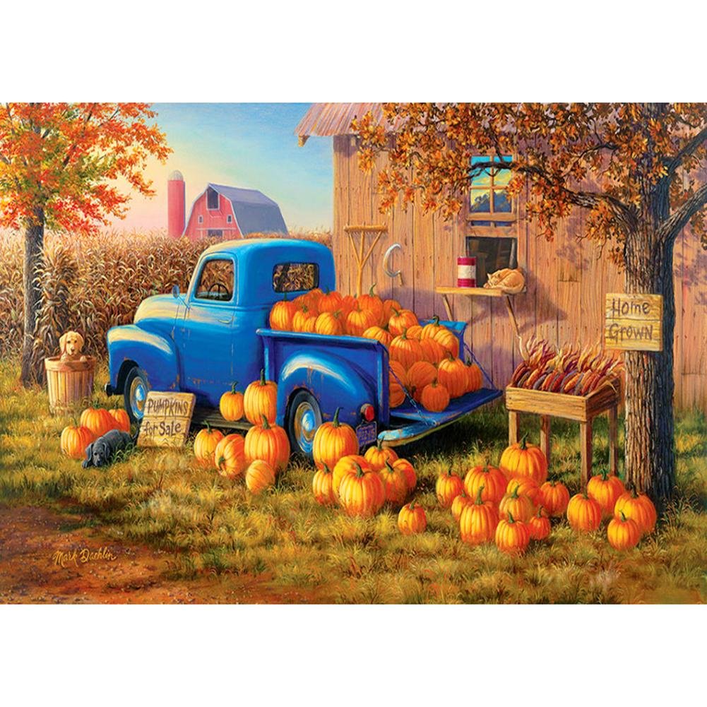 5D Diy Diamond Painting Kit Full Round Beads Pumpkin Car