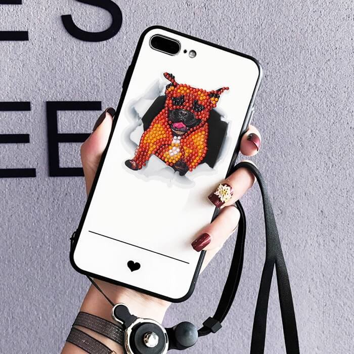 round drill dog diamond painting sticker on cellphone