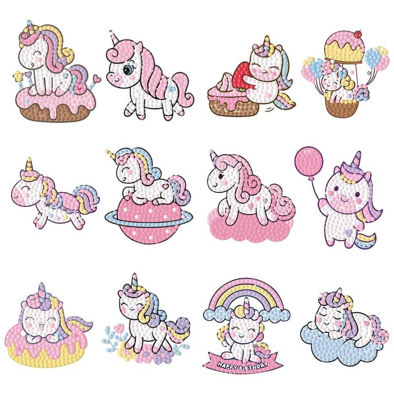 unicorn 12 PCS Cartoon DIY Diamond Painting Stickers Kit