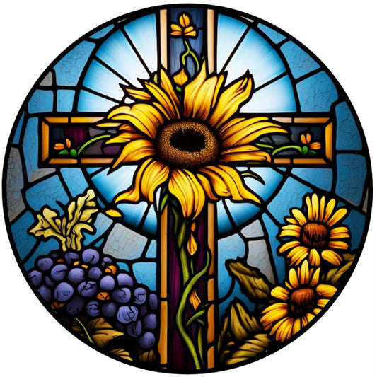 Diamond Painting - Full Round / Square - Stained Glass Cross
