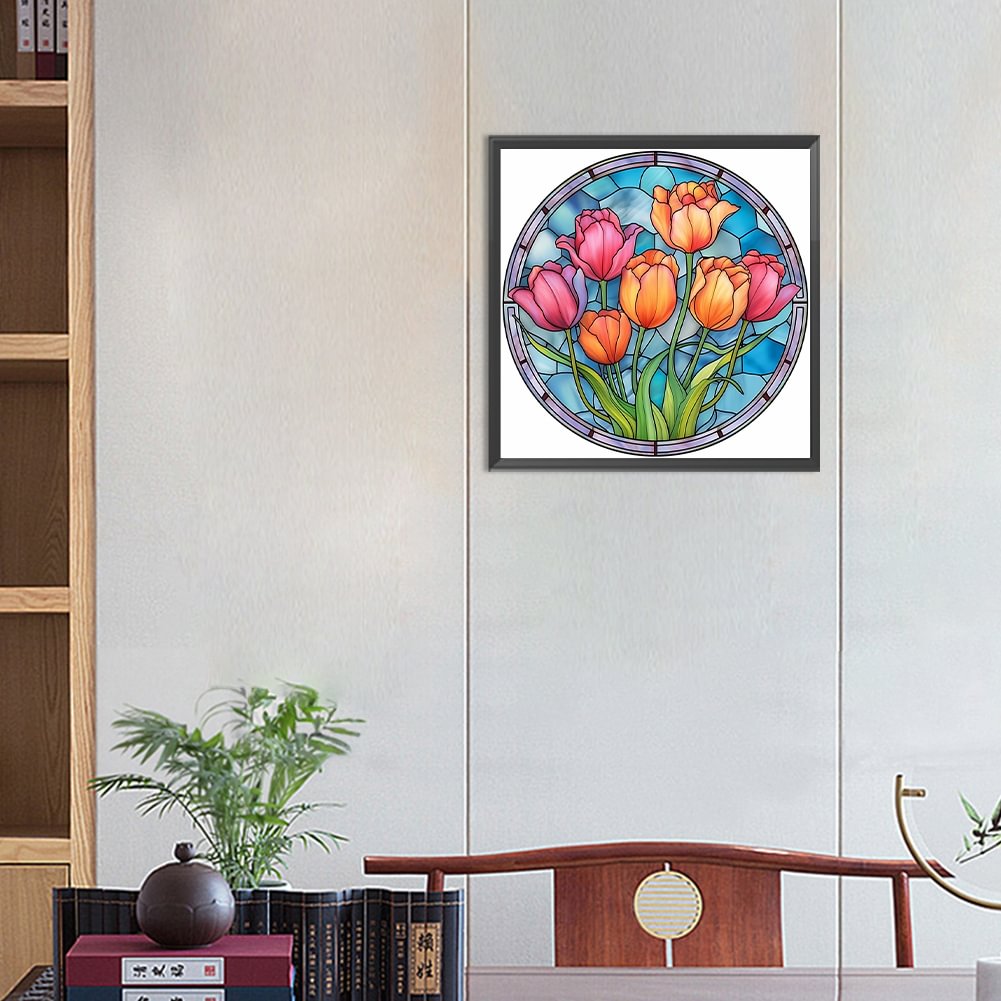 Diamond Painting - Full Round / Square - Stained Glass Flower A