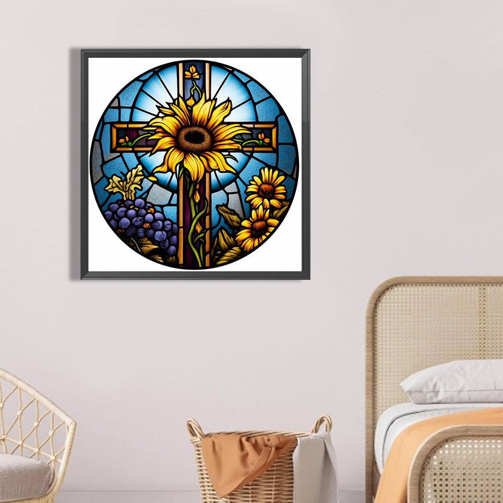 Diamond Painting - Full Round / Square - Stained Glass Cross