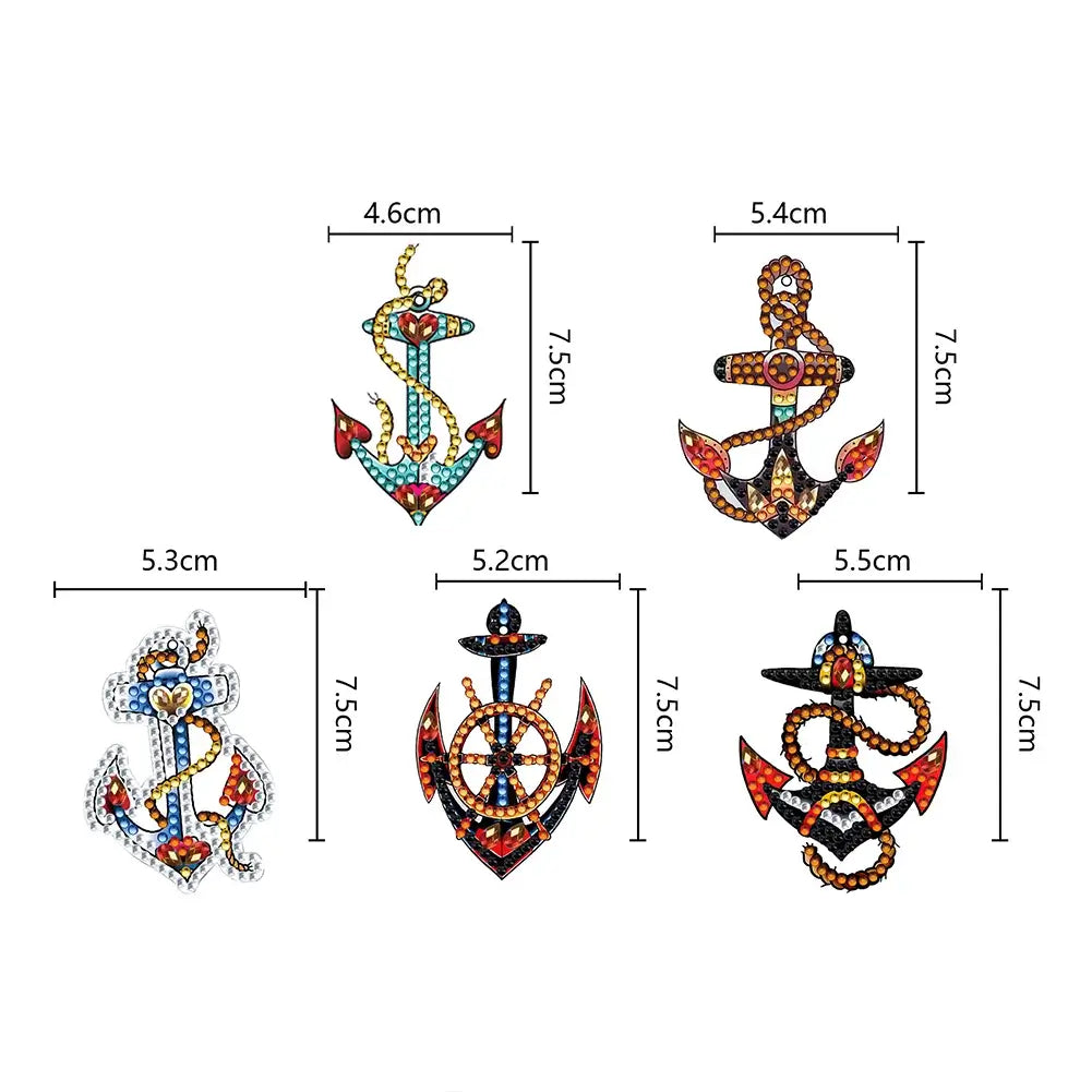 5pcs Anchor DIY Diamond Painting Keychains sizes