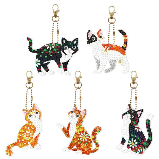 5pcs Cat DIY Diamond Painting Keychains / Bag Pendants