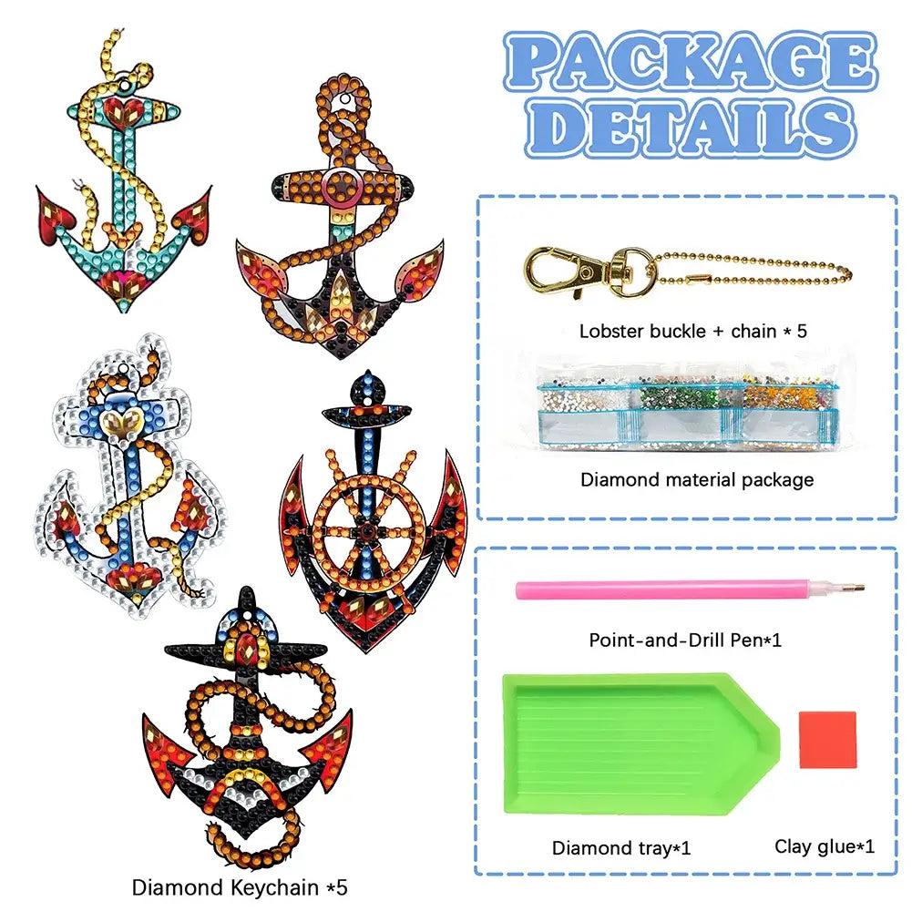 5pcs Anchor DIY Diamond Painting Keychains package details