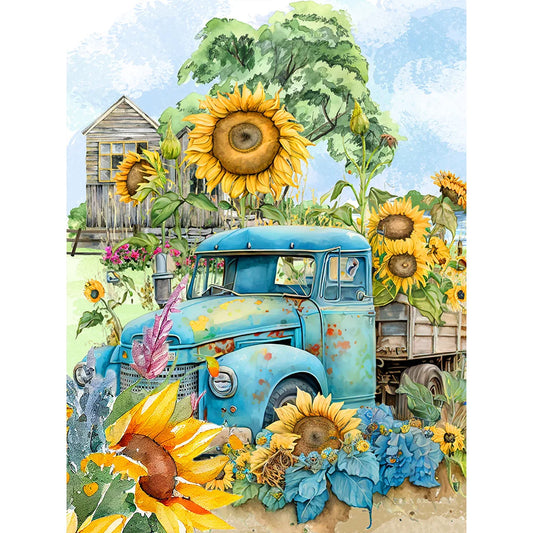 5d diamond painting tractor sunflowers