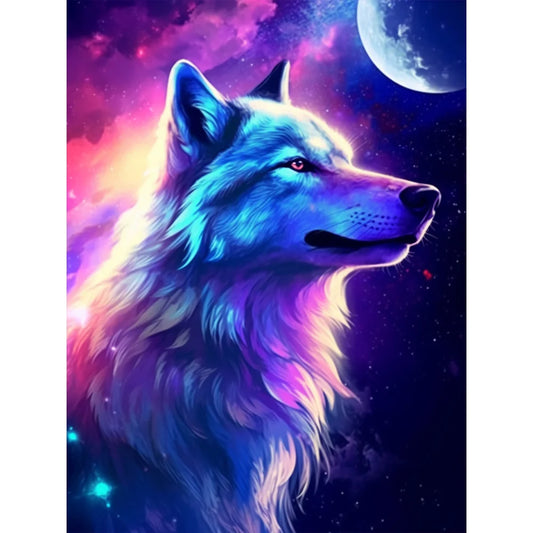 Purple Diamond Painting - Full Round / Square - Night Wolf Under Moon