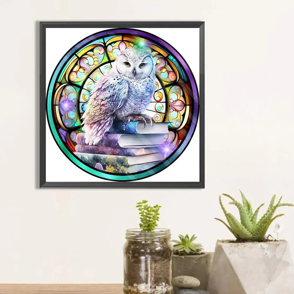 5d full drill diamond painting stained glass owl