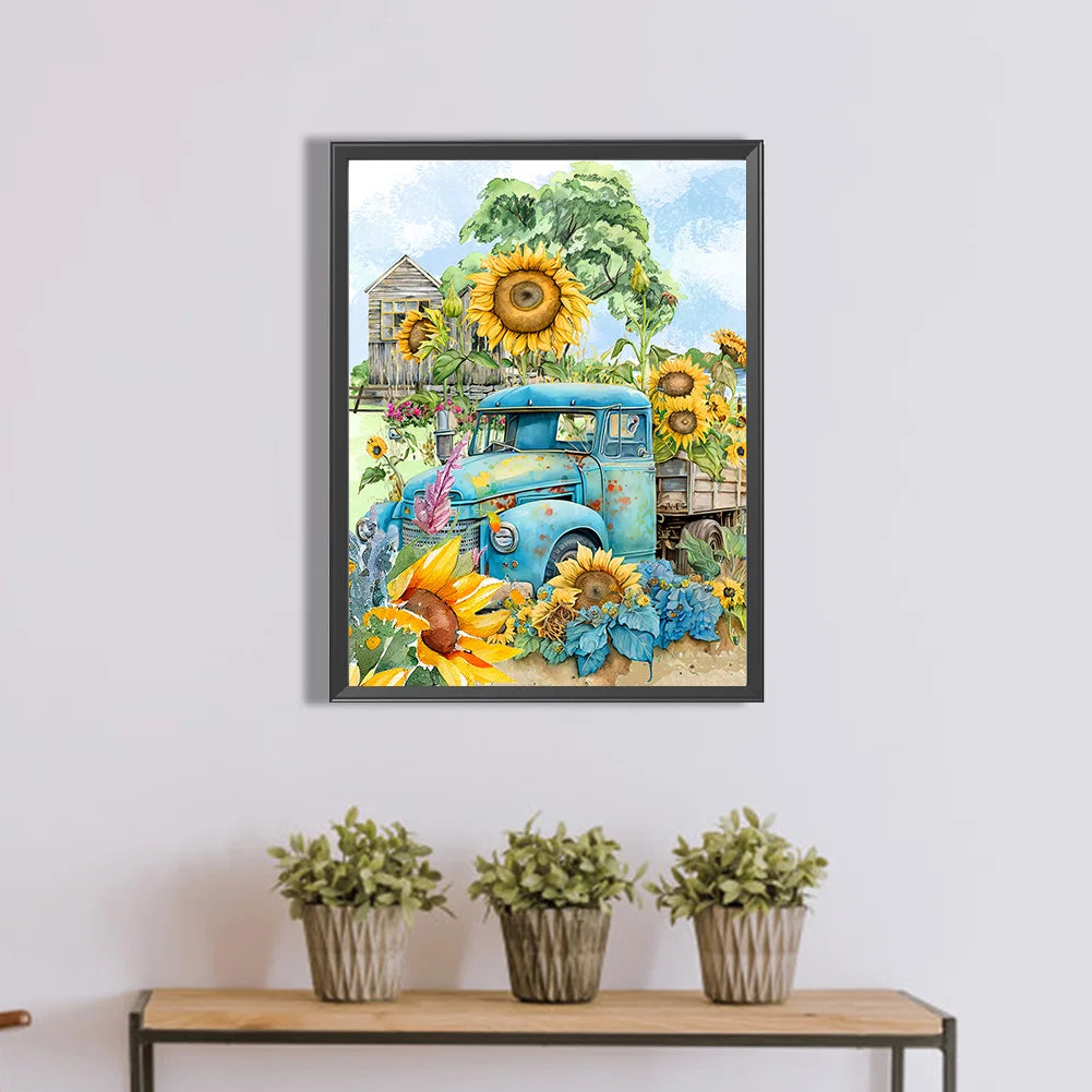 5d tractor sunflowers diamond painting