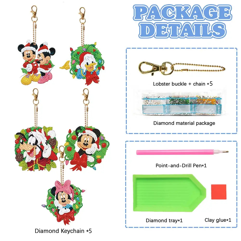 Christmas Disney 5pcs DIY Diamond Painting Keychains Package