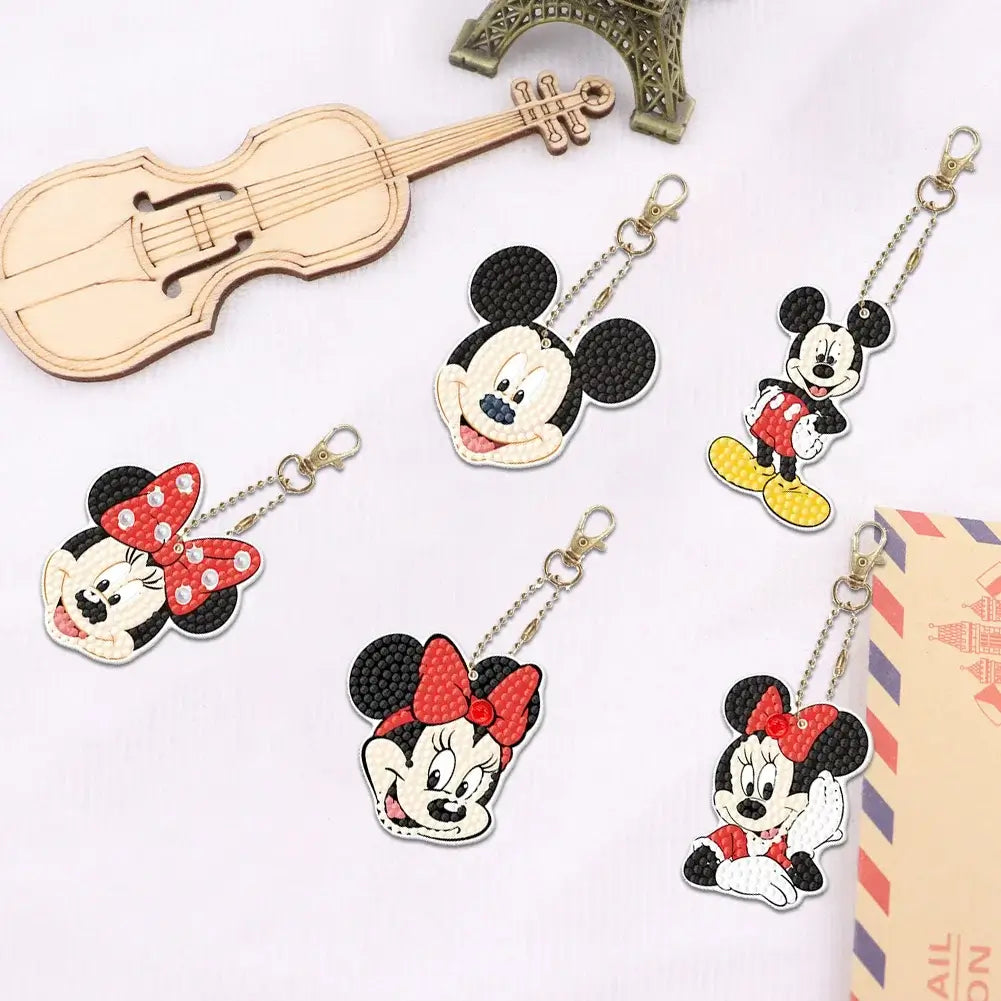 5pcs Micky & Minnie Mouse DIY Diamond Painting Keychains