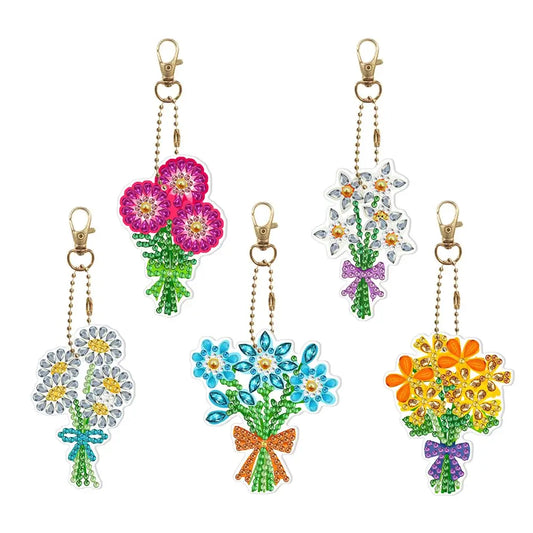 5pcs Flower Bouquets DIY Diamond Painting Keychains / Bag Pendants