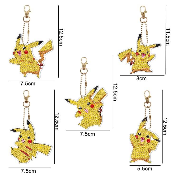 5pcs pikachu diamond painting keychain size