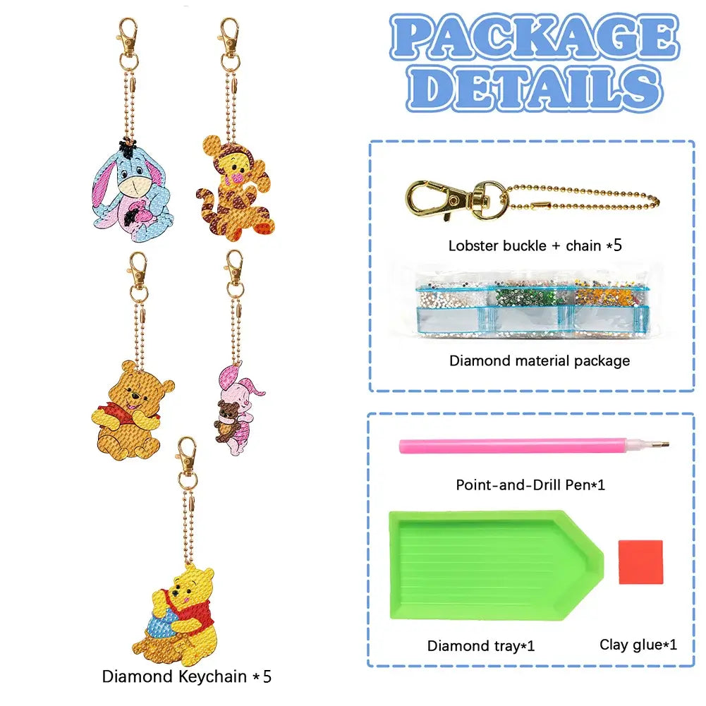 Winnie The Pooh 5pcs DIY Diamond Painting Keychains Package