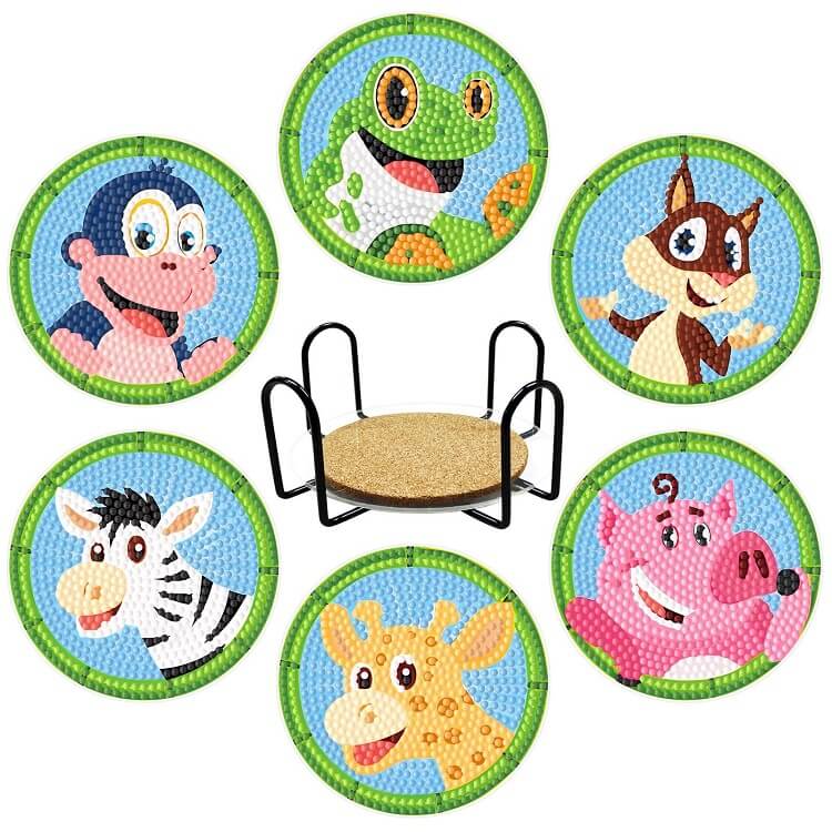 6pcs animals diamond painting cup coaster set B