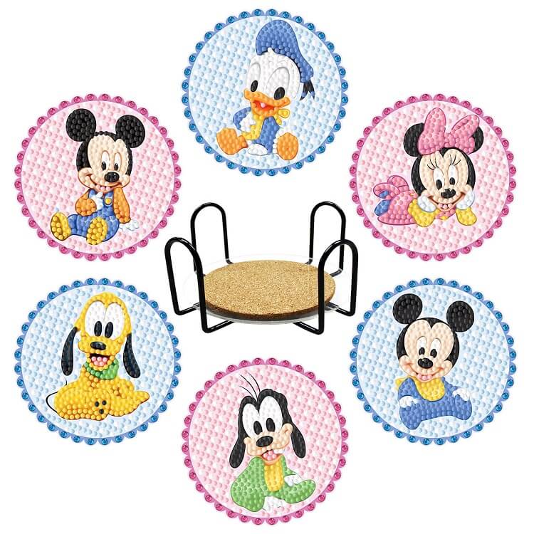 6pcs disney diamond painting cup coaster set with stand